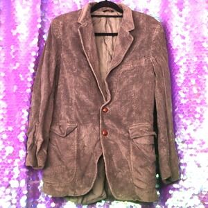 Jordache Mens Corduroy Blazer Jacket Grey Button Up Sport Coat 38R 80s